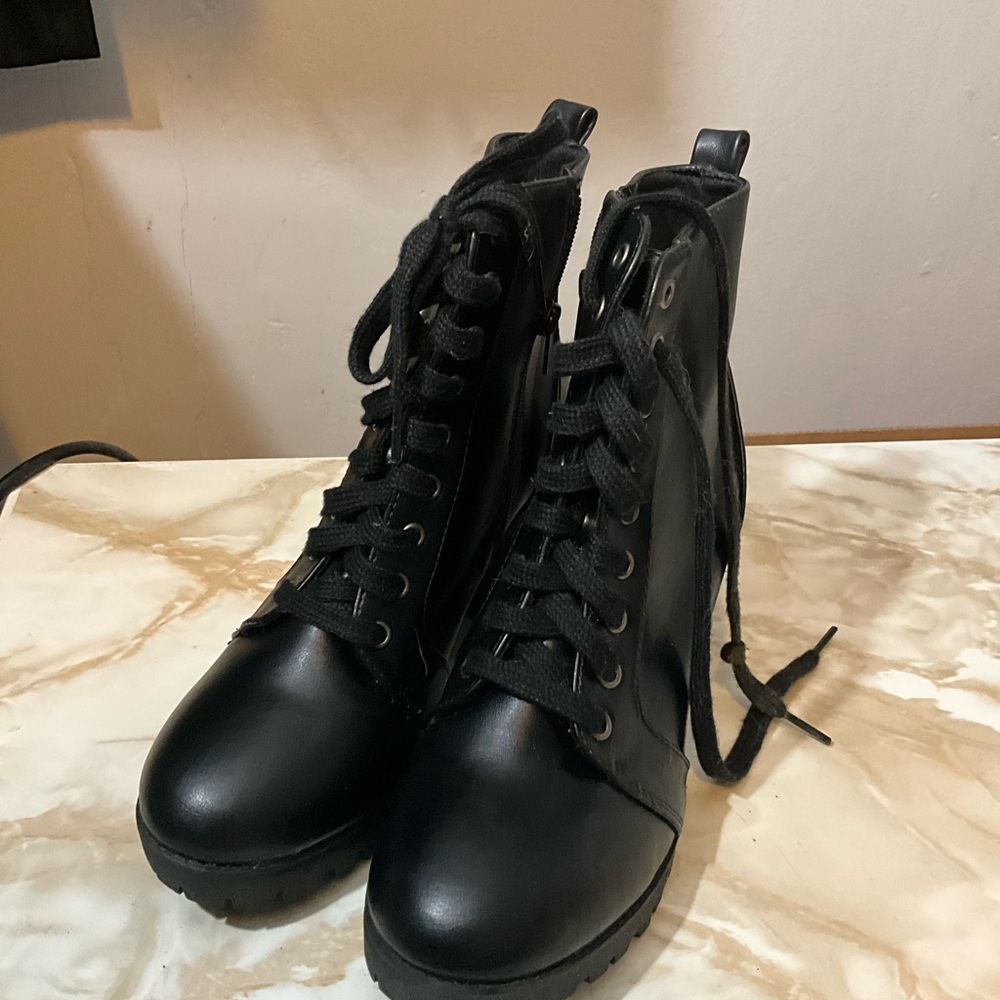 Black Lace-Up Ankle Boots